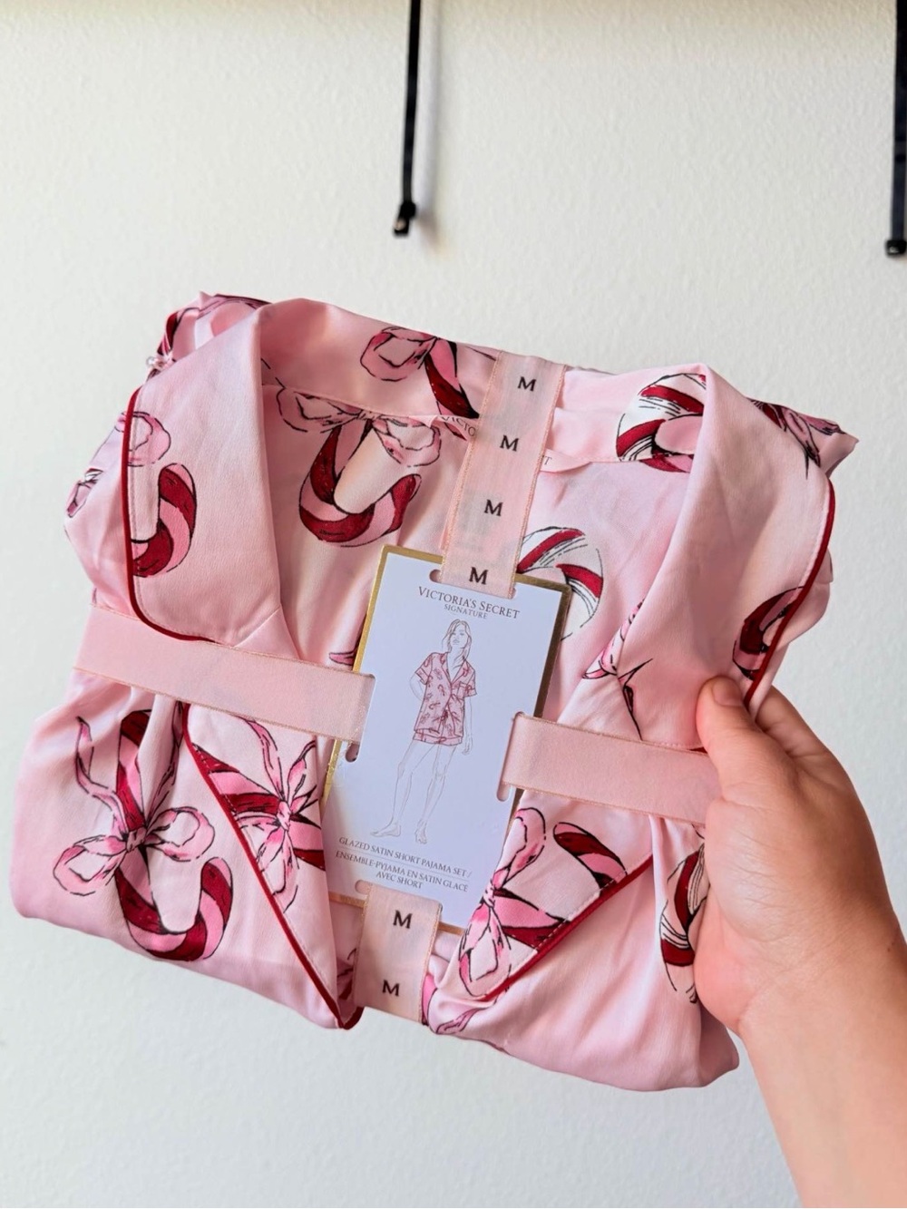 Victoria's Secret Pink Candy Cane Satin Pajama Set